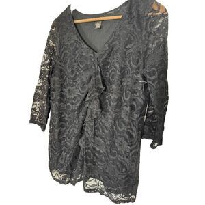 Nue Options 1X Plus Black Lace Witchy Whimsigoth Sheer Fairy Ruffles NWT